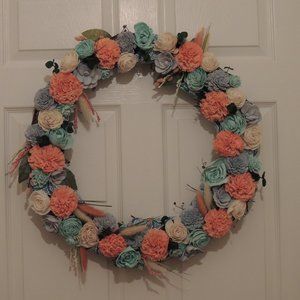Handmade Sola Wood Flower and Grapevine Wreath